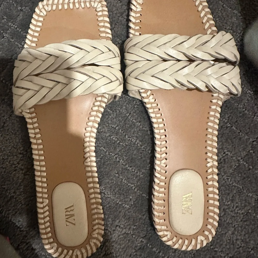Zara Cream Braided Slide Sandals - Picture 3 of 4